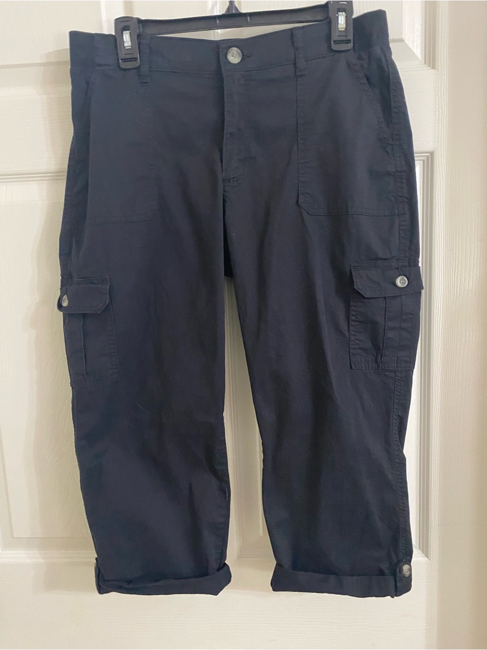 Lee Women's Black Cargo Capris - Roll-Tab Hem